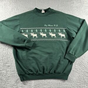VINTAGE Nature Destination Crewneck Sweater Mens‎ Large Green Big Moose NY